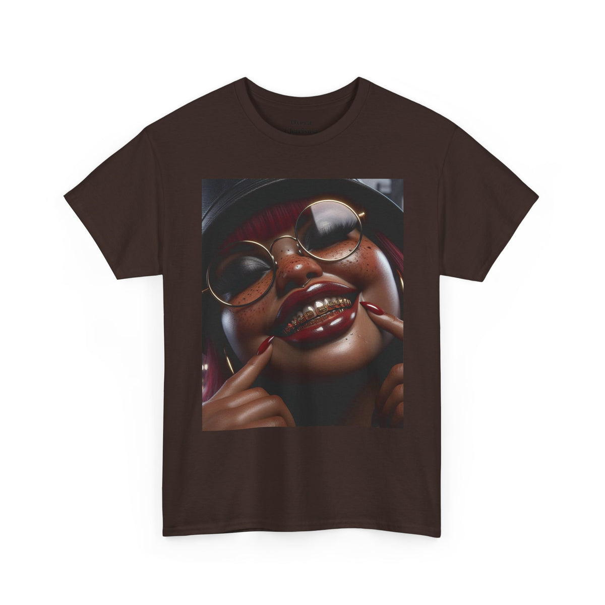 Smiling Afro Woman Graphic Tee — Bold Urban Portrait T-Shirt