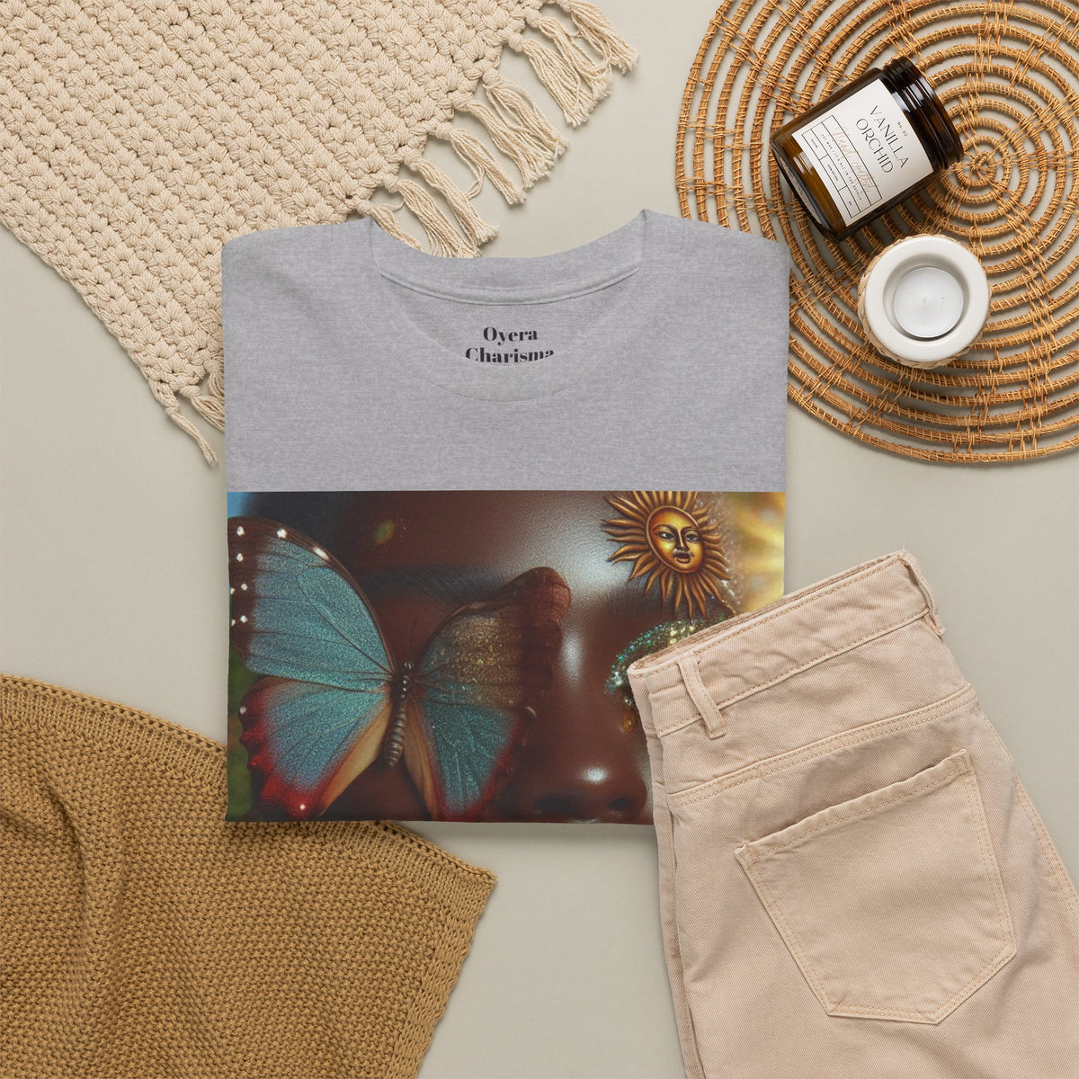 Butterfly Sunface T‑Shirt — Surreal Portrait Art Tee