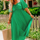Ruched Front Puff Sleeve Long Dress