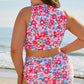 Rose Floral Print Twisted High Waist Bikini Set