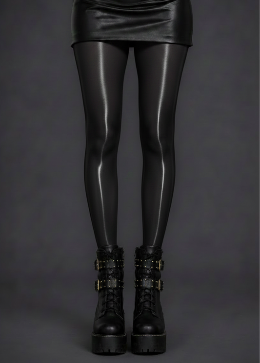 Black High Shine Tights – Glossy Silk-Look Hosiery