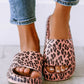Pink Leopard Print Thick Sole Slip On Slippers