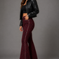 Studded Leopard Print Bell Bottom Pant in Wine