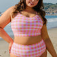 Pink Plaid Print High Waist Bikini Set