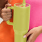 Pear Green Frosted Stainless Handle Large Vacuum Cup with Straw 40oz