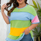 Light Blue Color Block Exposed Seam Patchwork T Shirt