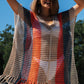Multicolor Striped Tassel Crochet V Neck Beach Cover Up