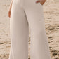 Beige Smocked High Waist Wide Leg Pants