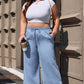 Beau Blue Casual Wide Slit Leg High Waist Loose Jeans