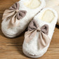 White Contrast Bowknot Applique Plush Winter Slippers (Bow Colors May Differ by Batch)