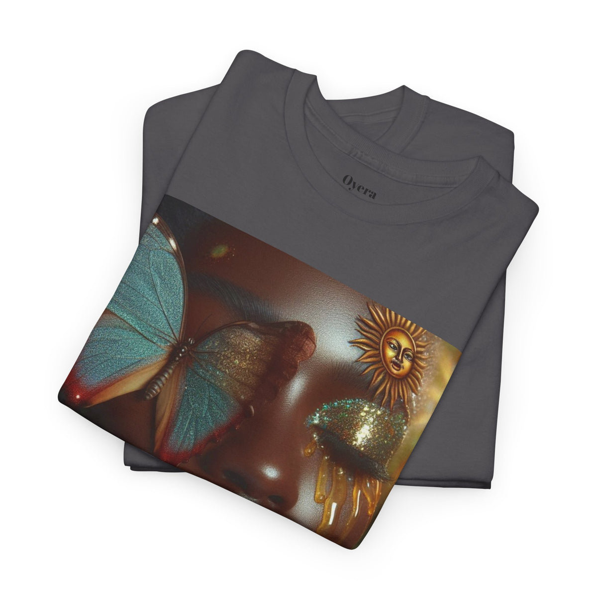Butterfly Sunface T‑Shirt — Surreal Portrait Art Tee