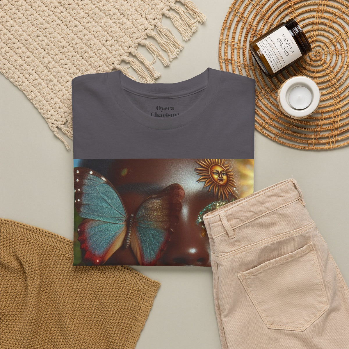Butterfly Sunface T‑Shirt — Surreal Portrait Art Tee