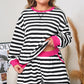 Black Stripe Color Block Edge Pullover and Shorts Set