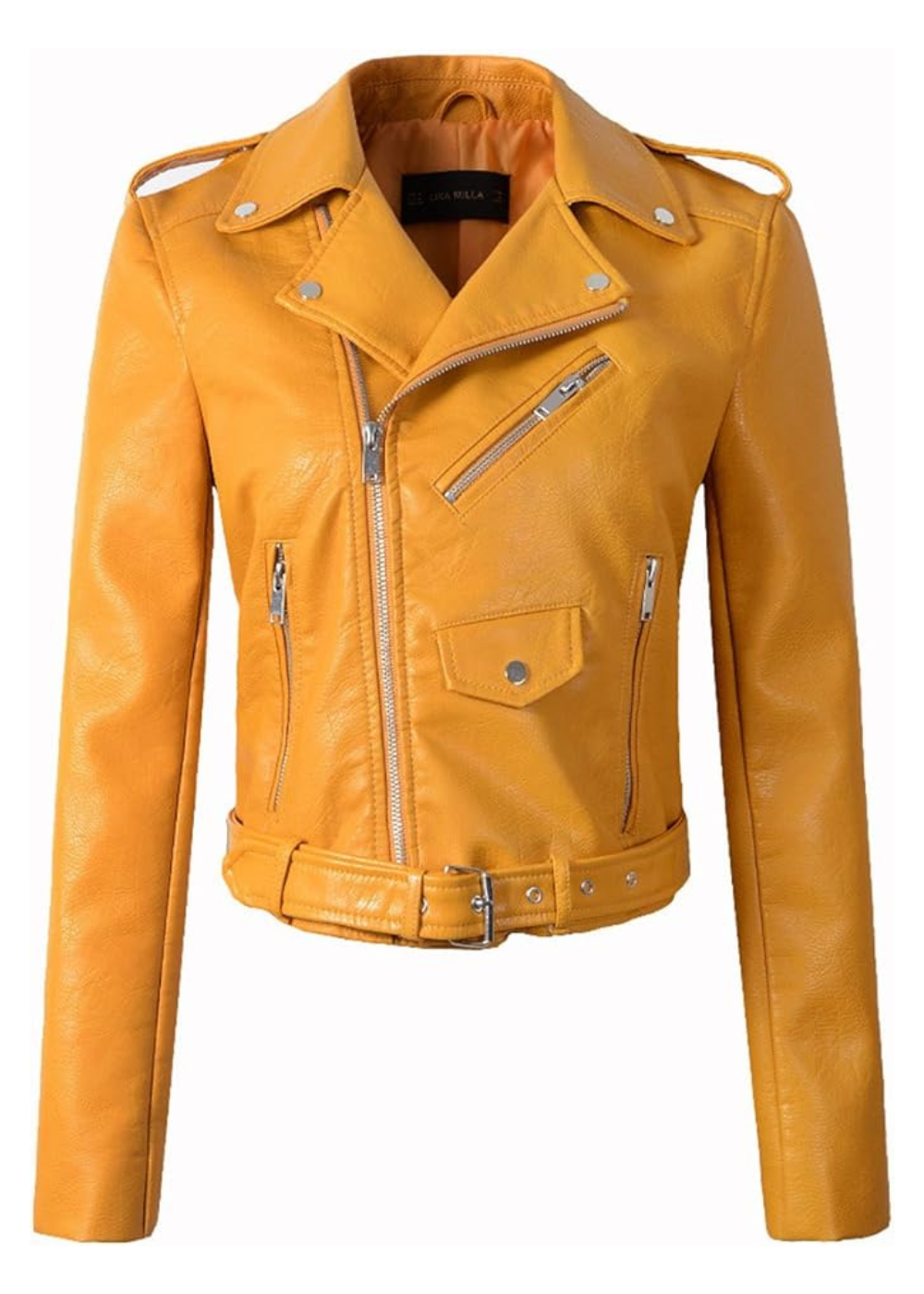 70s Vibes Mustard Yellow Vegan Leather Moto Jacket