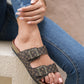 Coffee Geometric Print Cut Out Buckle PU Leather Flat Slippers