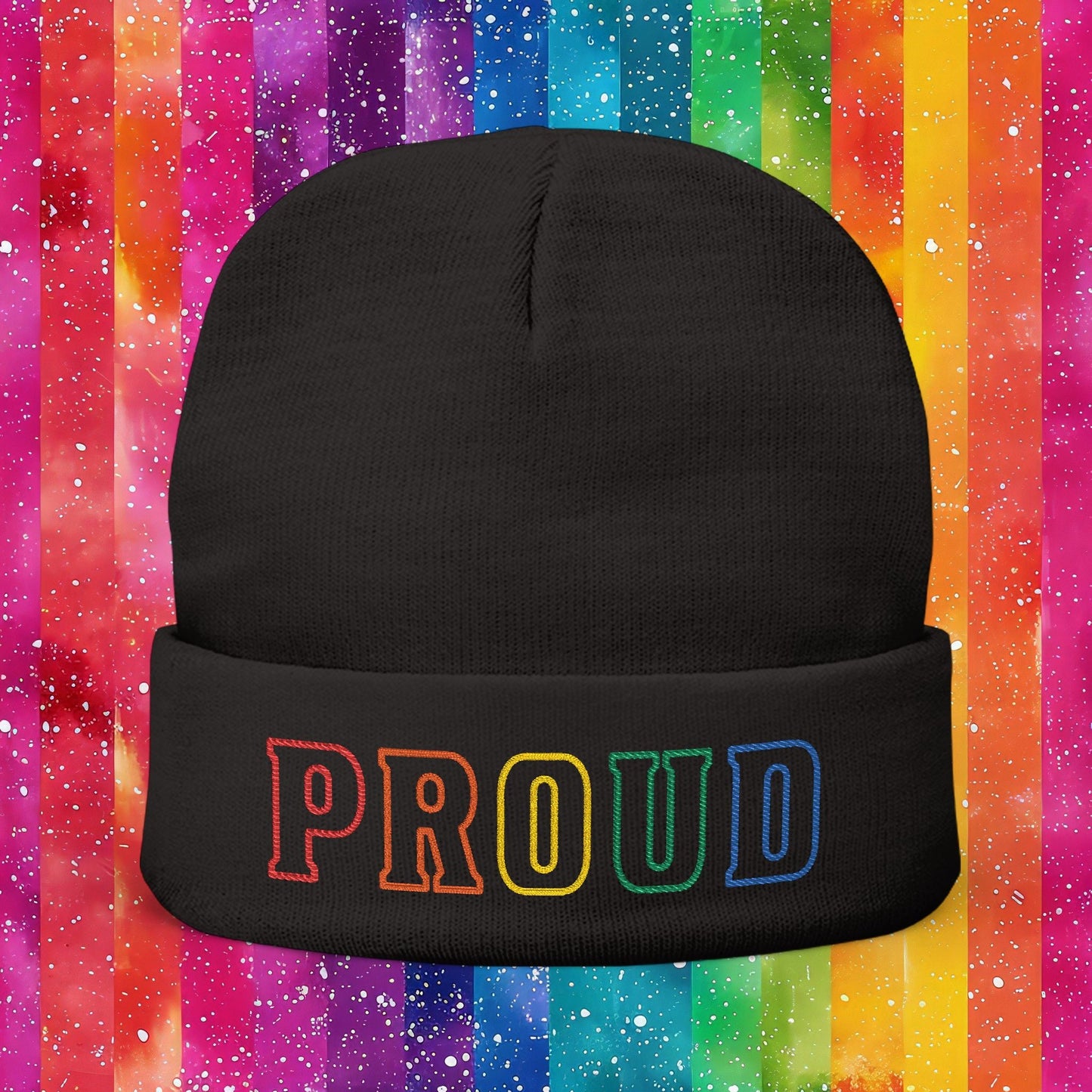 Rainbow Proud LGBTQ+ Pride Embroidered Knit Beanie