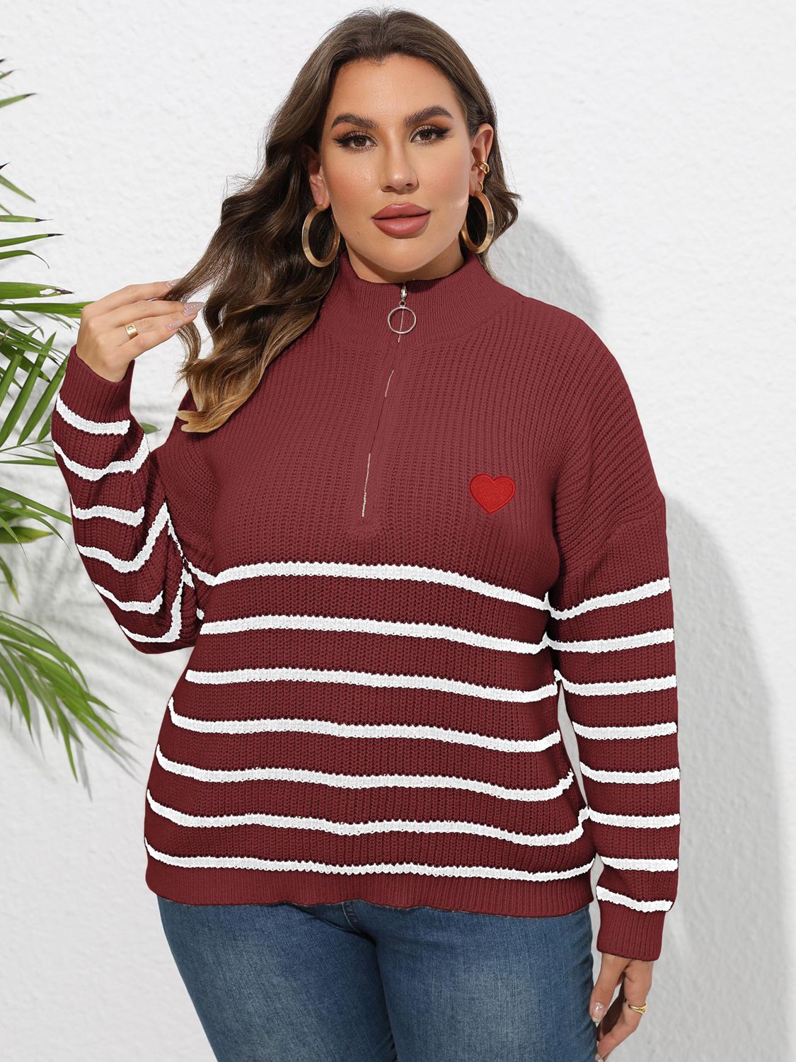 Zip-Up Striped Sweater