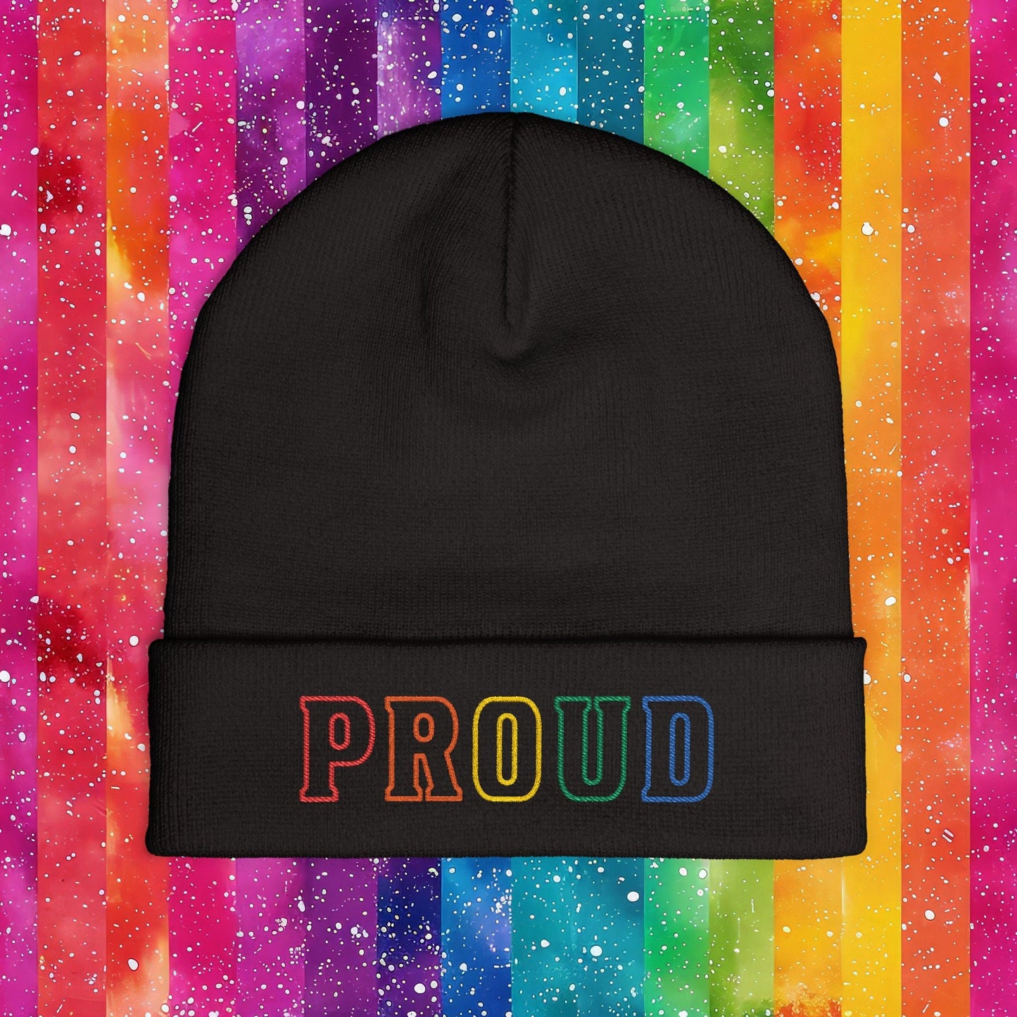 Rainbow Proud LGBTQ+ Pride Embroidered Knit Beanie