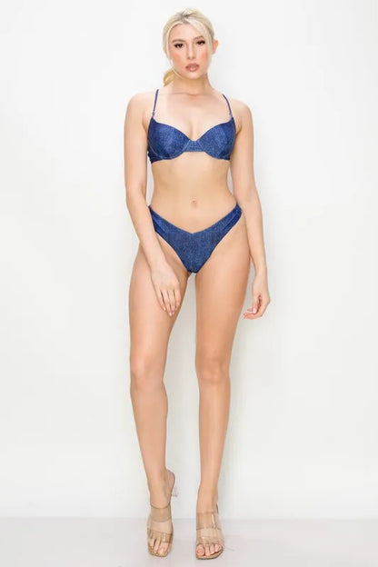 Denim Print Simple Bikini Swimsuits