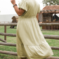 Laurel Green Notched V Neck Puff Sleeve Tiered Maxi Dress