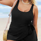Black Solid Color Square Neck Knotted One Piece Swimsuit