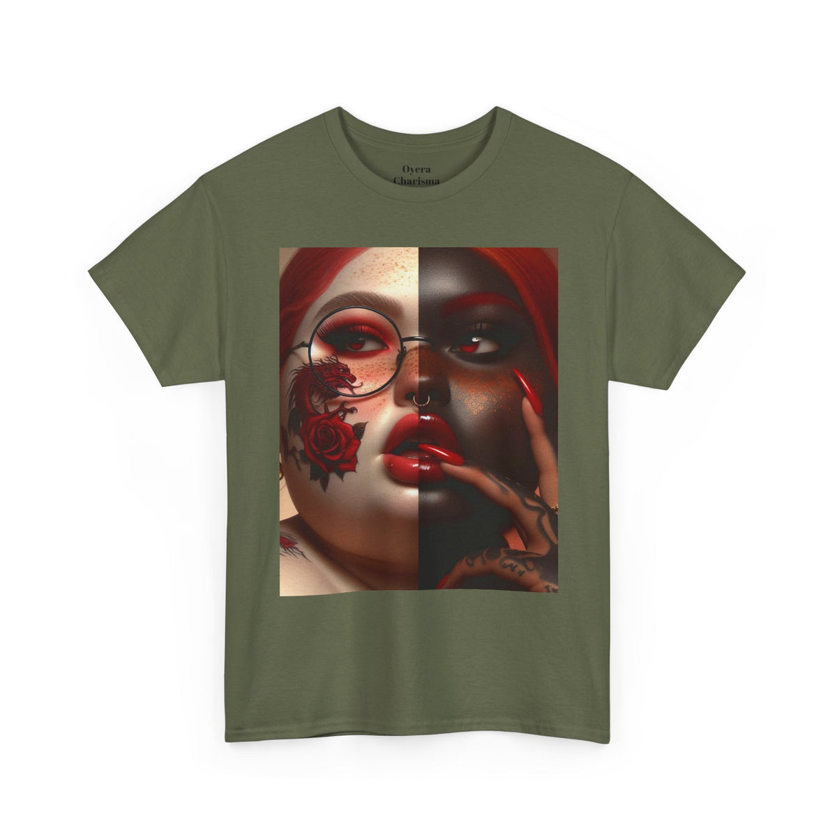 Graphic Tee — Dual-Faced Gothic Rose Portrait