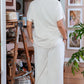Beige Textured Collared Top and Pants Set