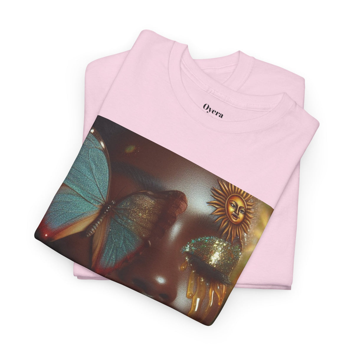 Butterfly Sunface T‑Shirt — Surreal Portrait Art Tee
