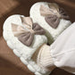White Contrast Bowknot Applique Plush Winter Slippers (Bow Colors May Differ by Batch)