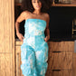 Summer Blue Tie Dye Strapless Utility Jumpsuit