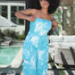 Summer Blue Tie Dye Strapless Utility Jumpsuit