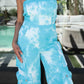 Summer Blue Tie Dye Strapless Utility Jumpsuit
