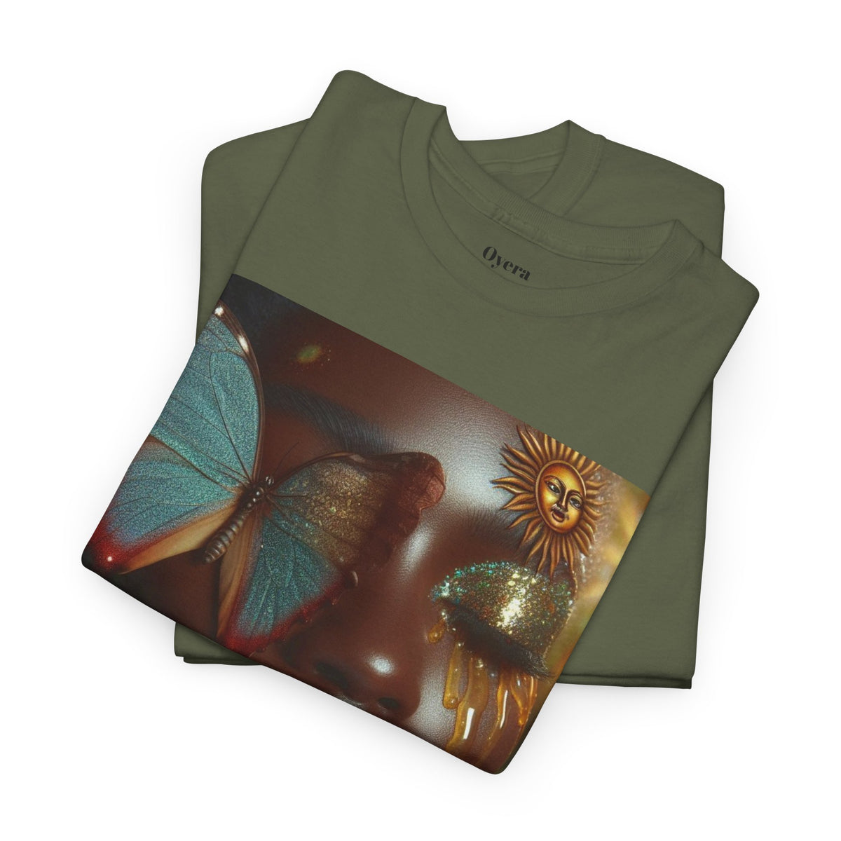 Butterfly Sunface T‑Shirt — Surreal Portrait Art Tee