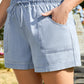 Beau Blue Pocketed Drawstring High Waist Denim Shorts