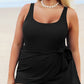 Black Solid Color Square Neck Knotted One Piece Swimsuit