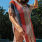 Multicolor Striped Tassel Crochet V Neck Beach Cover Up