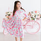 Watercolor Hearts 3/4 Sleeve Pocket Twirl Dress
