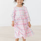 Pink Plaid 3/4 Sleeve Pocket Twirl Dress