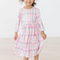 Pink Plaid 3/4 Sleeve Pocket Twirl Dress