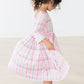 Pink Plaid 3/4 Sleeve Pocket Twirl Dress