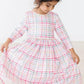 Pink Plaid 3/4 Sleeve Pocket Twirl Dress