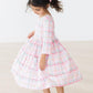 Pink Plaid 3/4 Sleeve Pocket Twirl Dress
