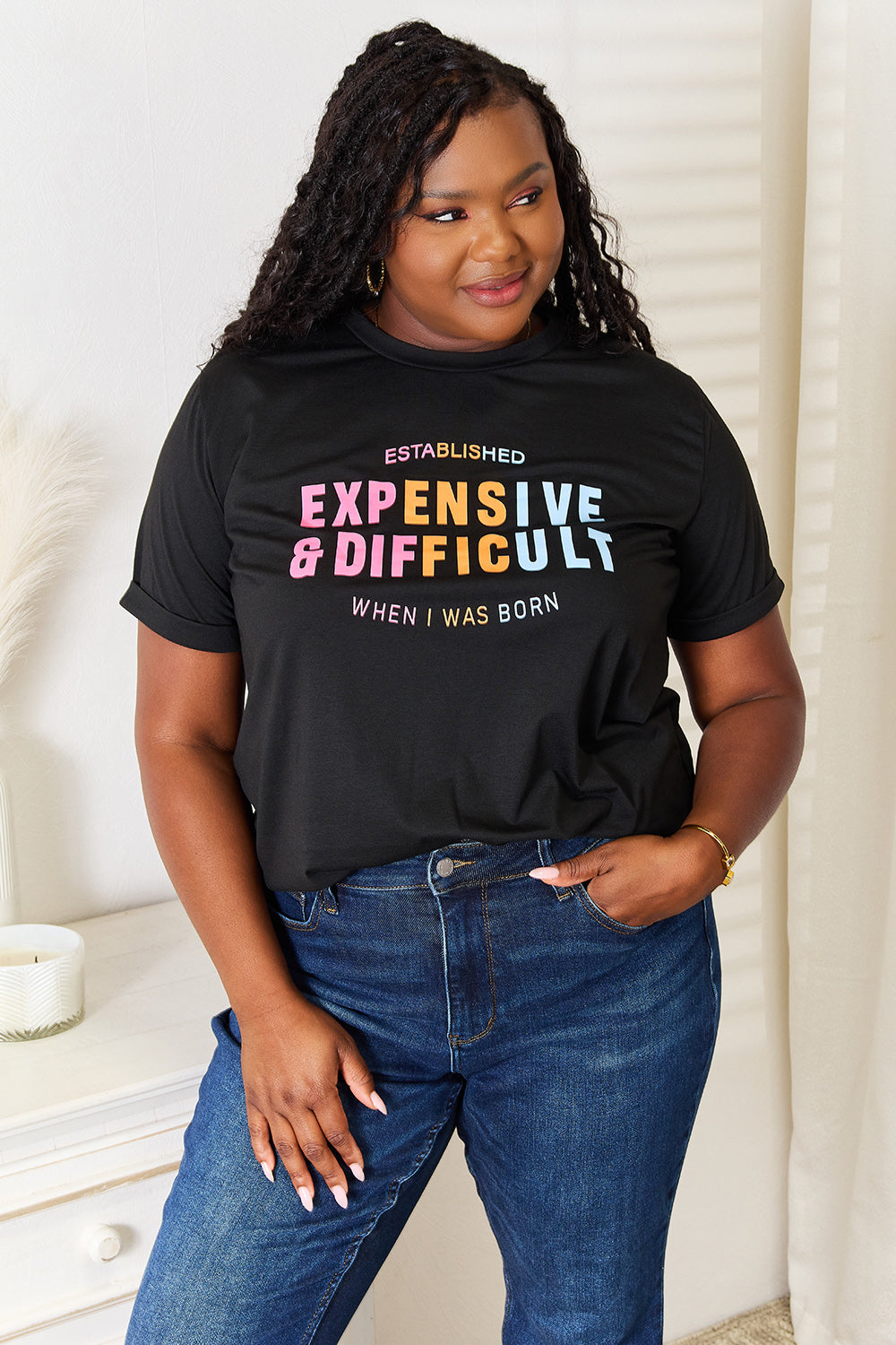 “Expensive & Difficult” Graphic Cuffed Sleeve T-Shirt
