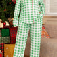 Green Plaid Print Contrast Trim Long Sleeve Pajama Set