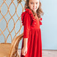 Red Velvet Ruffle Twirl Dress