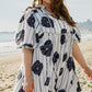 Floral 3/4 Puff Sleeve Lace-up Neck Mini Dress