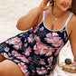 Black Ribbed Contrast Trim Adjustable Straps 2pcs Swimsuit
