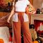 Gold Flame Floral Crochet Patch Drawstring Wide Leg Pants