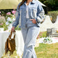 Beau Blue Leopard Patchwork Flap Detail Denim Jacket