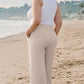 Beige Smocked High Waist Wide Leg Pants